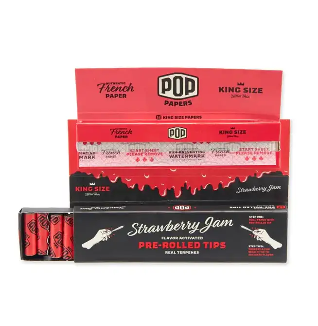 POP Papers King Size Rolling Papers w/ Flavor Filter Tips - Strawberry Jam - Image 3